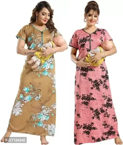 Stylish Multicoloured Satin Nighty For Women Pack Of 2-thumb0