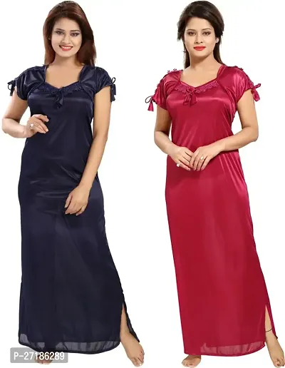 Stylish Multicoloured Satin Nighty For Women Pack Of 2-thumb0