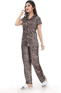 Classy Brown Satin Printed Shirt and Pyjama Set For Women-thumb2