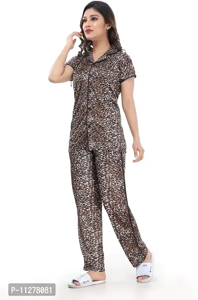 Nightsuits For Women/Classy Satin Printed Shirt and Pyjama Set For Women-thumb3