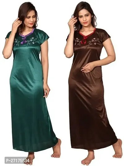 Stylish Multicoloured Satin Nighty For Women Pack Of 2-thumb0