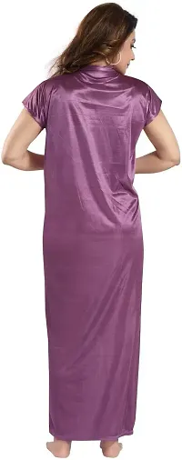 Elegant Purple Satin Solid Nighty For Women-thumb1