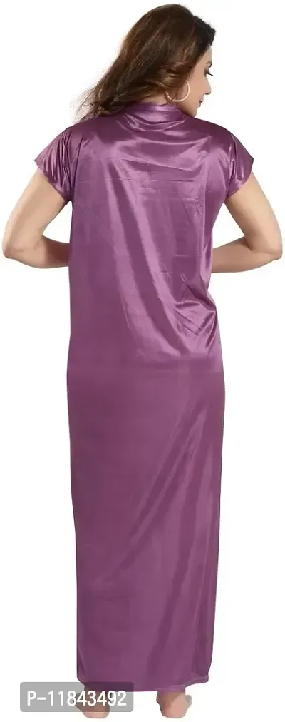 Elegant Purple Satin Solid Nighty For Women-thumb2