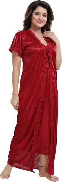 Classy Satin Solid Nighty with Robe For Women Pack Of 2-thumb2