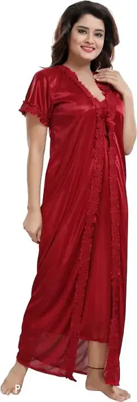 Classy Satin Solid Nighty with Robe For Women Pack Of 2-thumb5