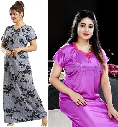 Stylish Satin Nighty For Women Pack Of 2