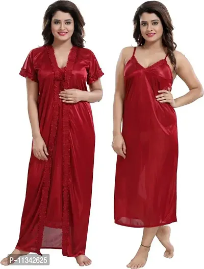 Classy Satin Solid Nighty with Robe For Women Pack Of 2-thumb0