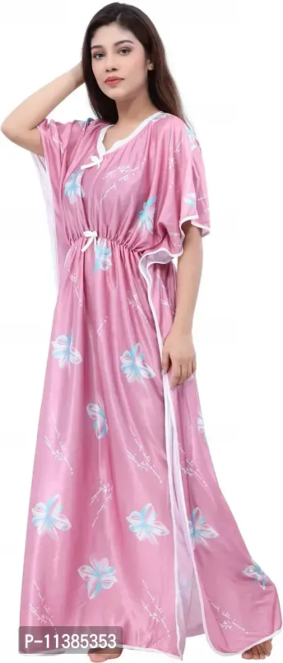 Classy Satin Printed Nighty For Women-thumb3