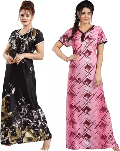 Stylish Satin Nighty For Women Pack Of 2