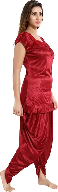 Classy Satin Solid Night Suit Set For Women-thumb4