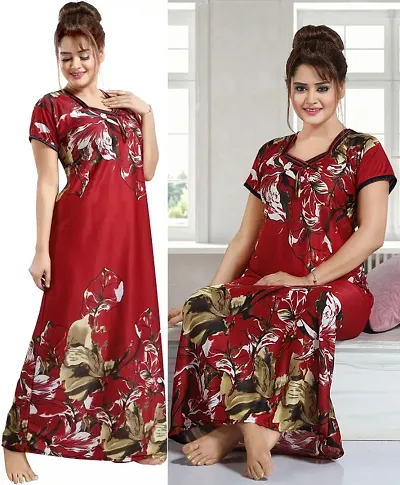 Stylish Satin Nighty For Women Pack Of 2