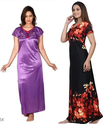 Stylish Satin Nighty For Women Pack Of 2