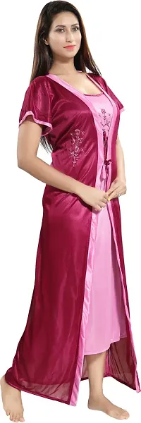 Classy Satin Embroidered Nighty with Robe For Women Pack Of 2-thumb2