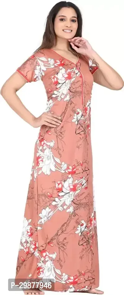 Elegant Pink Satin Printed Nighty For Women