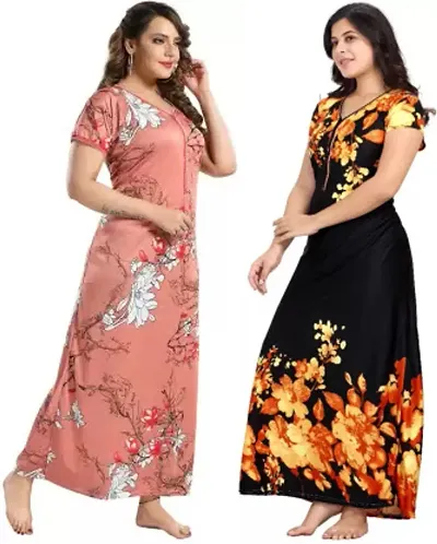 Stylish Satin Nighty For Women Pack Of 2