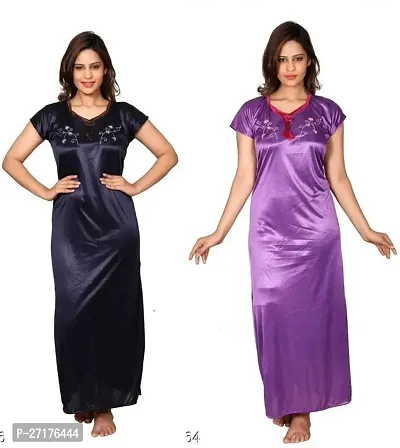 Stylish Multicoloured Satin Nighty For Women Pack Of 2-thumb0