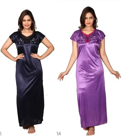 Stylish Satin Nighty For Women Pack Of 2