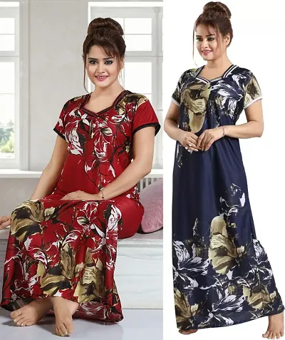 Stylish Satin Nighty For Women Pack Of 2