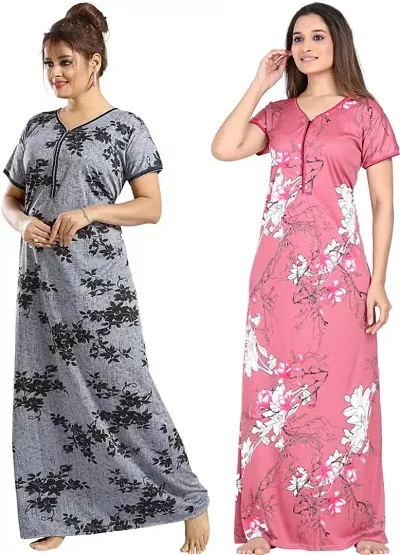 Stylish Satin Nighty For Women Pack Of 2