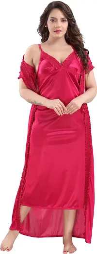 Classy Satin Solid Nighty with Robe For Women-thumb4