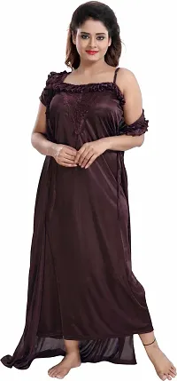 Classy Satin Solid Nighty Set For Women-thumb1