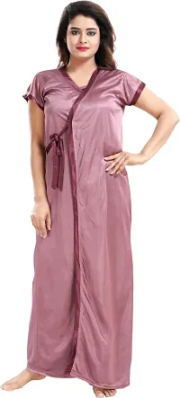 Classy Satin Solid Nighty with Robe For Women Pack Of 2-thumb2