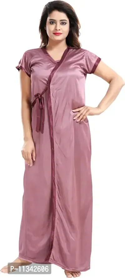 Classy Satin Solid Nighty with Robe For Women Pack Of 2-thumb3