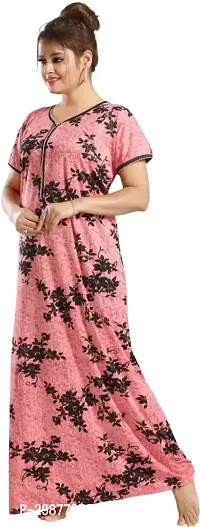 Elegant Pink Satin Printed Nighty For Women