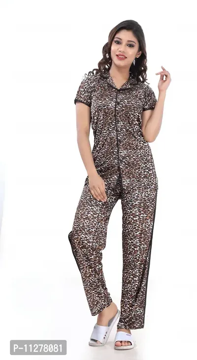 Nightsuits For Women/Classy Satin Printed Shirt and Pyjama Set For Women