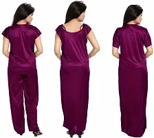 Elegant Purple Satin Solid Nighty Set For Women-thumb1