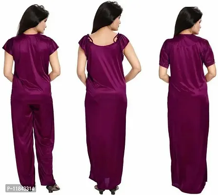 Elegant Purple Satin Solid Nighty Set For Women-thumb2
