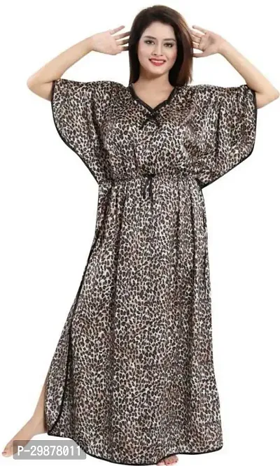 Elegant Grey Satin Printed Nighty For Women-thumb0