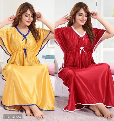 Elegant Silk Blend Solid Night Gown For Women- Pack Of 2