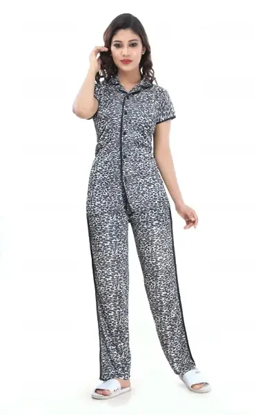 Animal Print Night Suit Set For Women