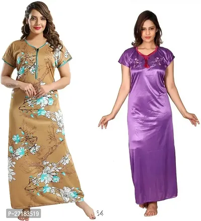 Stylish Multicoloured Satin Nighty For Women Pack Of 2-thumb0