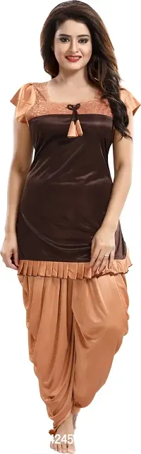 Classy Satin Embroidered Nighty For Women-thumb0