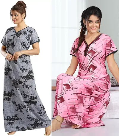 Stylish Satin Nighty For Women Pack Of 2