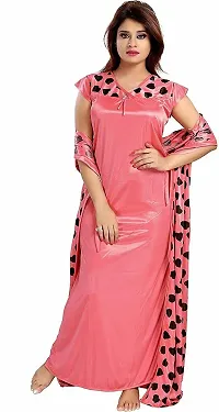 Elegant Pink Satin Printed Nighty Set For Women-thumb3