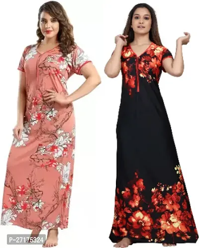 Stylish Multicoloured Satin Nighty For Women Pack Of 2