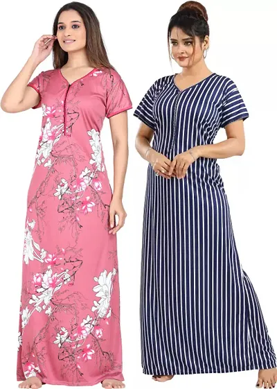 Stylish Satin Nighty For Women Pack Of 2