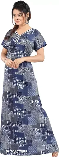 Elegant Grey Satin Printed Nighty For Women-thumb0