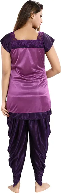 Classy Satin Solid Nighty For Women-thumb1