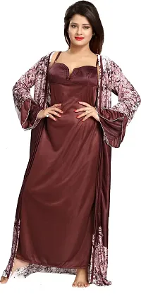 Classy Satin Printed Nighty For Women-thumb1