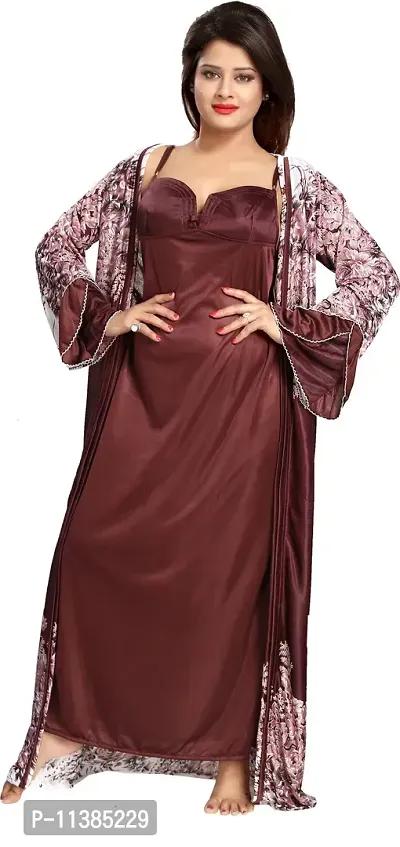 Classy Satin Printed Nighty For Women-thumb2