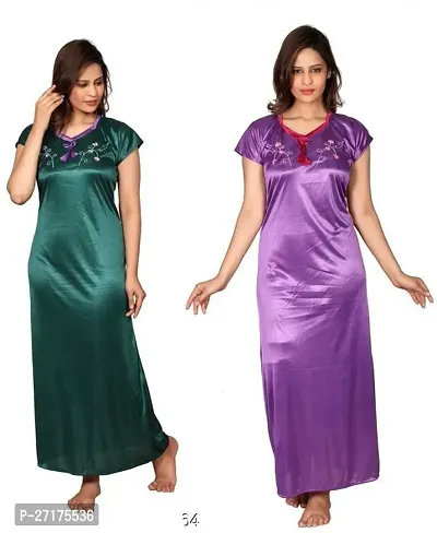 Stylish Multicoloured Satin Nighty For Women Pack Of 2