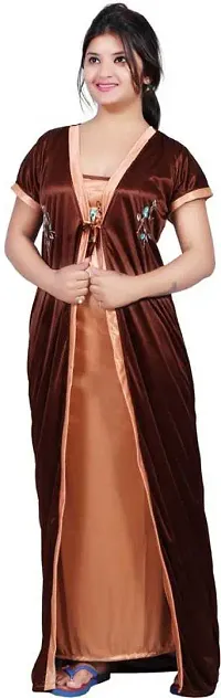 Classy Satin Embroidered Nighty with Robe For Women-thumb4