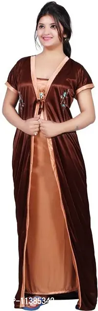 Classy Satin Embroidered Nighty with Robe For Women-thumb5