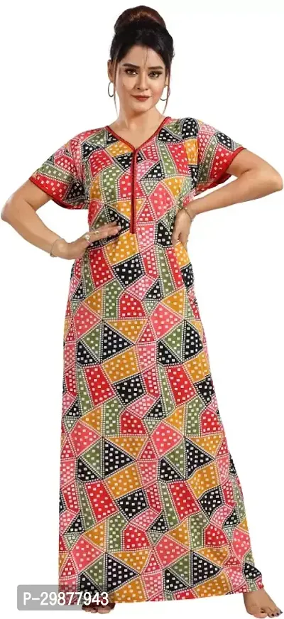 Elegant Multicoloured Satin Printed Nighty For Women