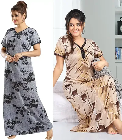 Stylish Satin Nighty For Women Pack Of 2