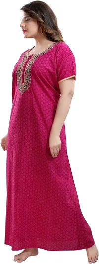 Elegant Pink Cotton Embroidered Nighty For Women-thumb3